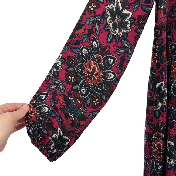Abercrombie & Fitch Sz S Maroon Floral Paisley Long Sleeve Tunic Shift Dress - Picture 3 of 12
